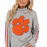 Clemson Mock Neck Sequin Stripe Sweatshirt