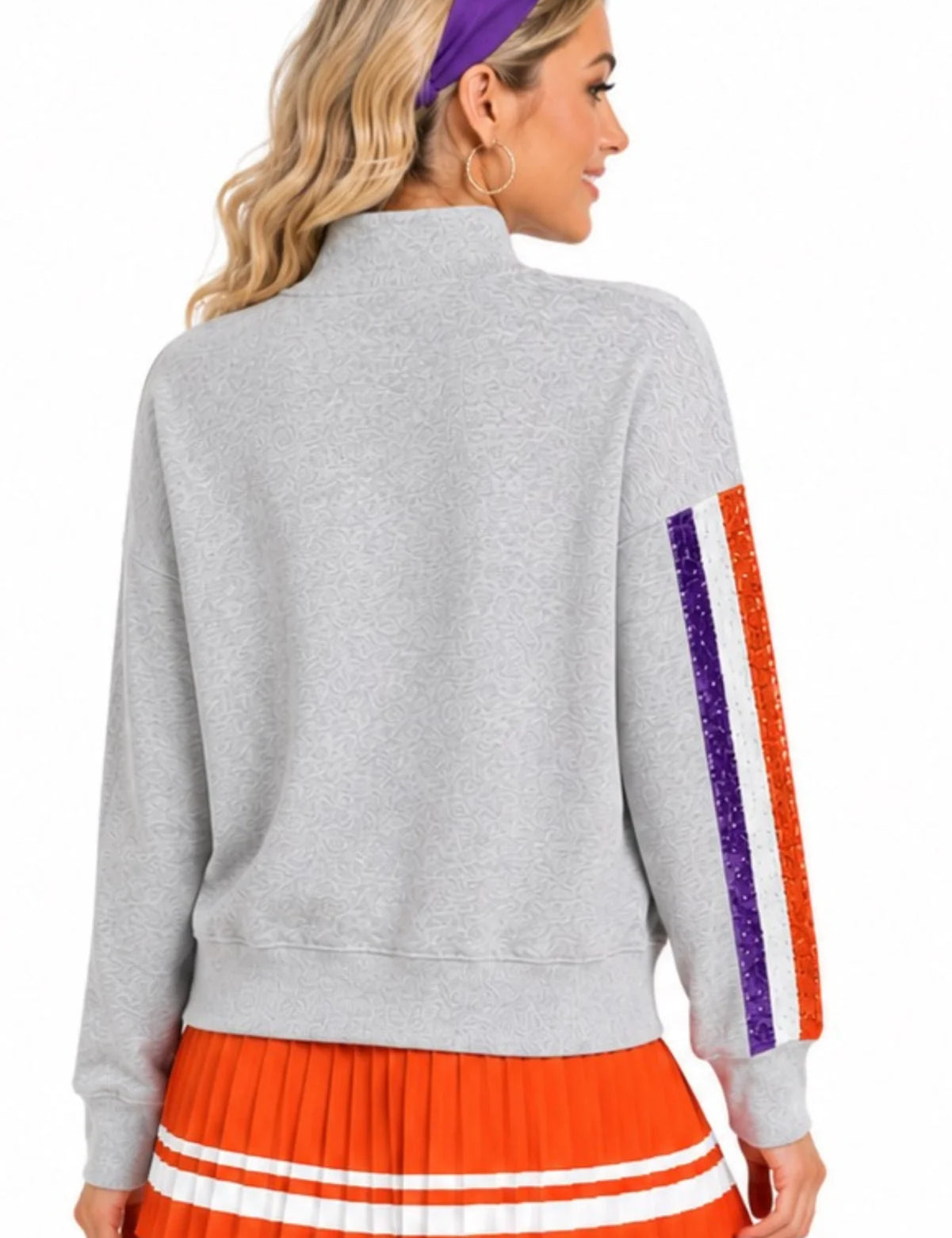 Clemson Mock Neck Sequin Stripe Sweatshirt