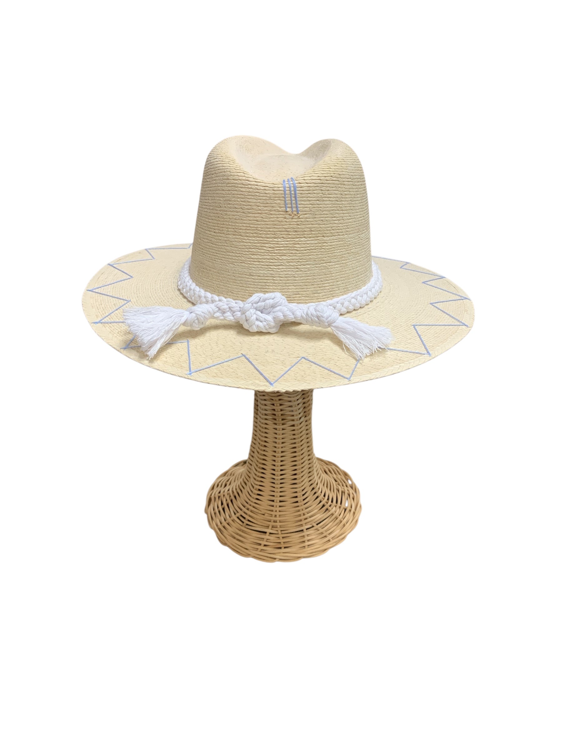 White Palm Hat | Blue Stitching