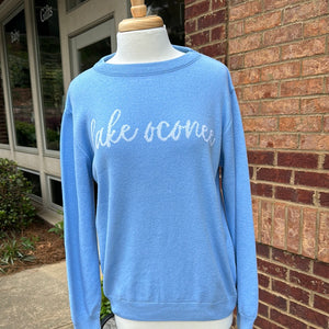 Lake Oconee Crew with Script White/Light Blue