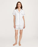 Women's Twill Short Sleeve Short Set in Anchors Away White