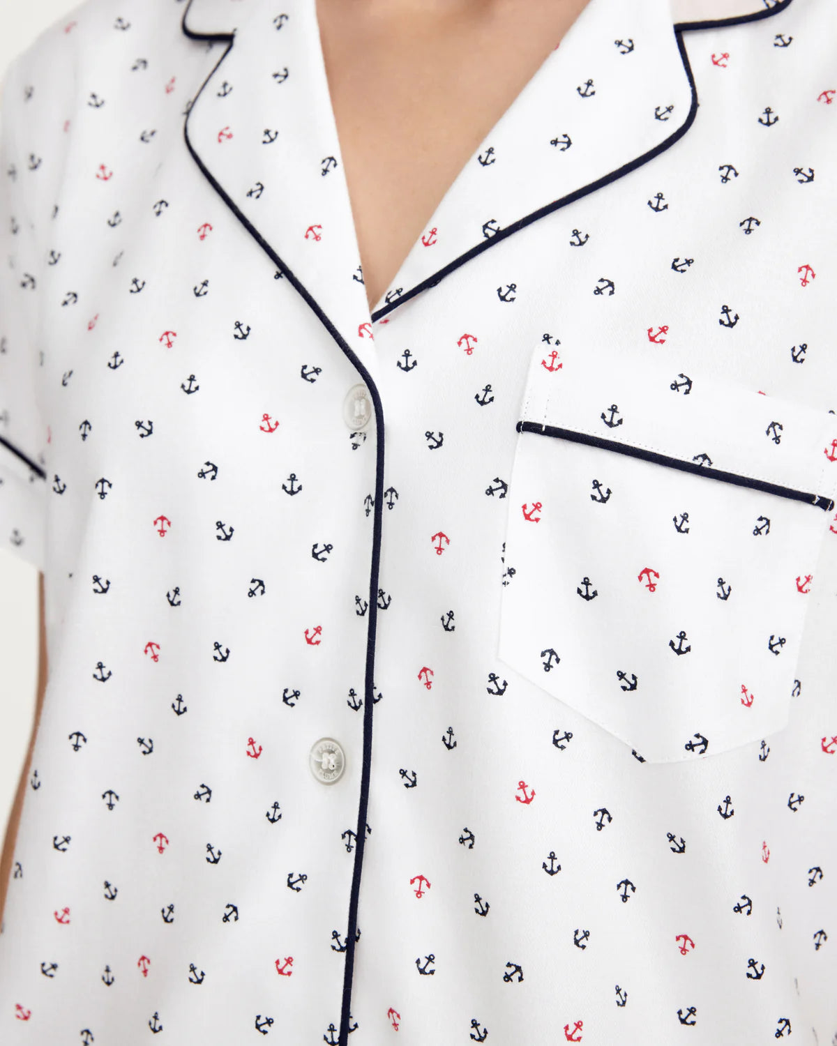 Women's Twill Short Sleeve Short Set in Anchors Away White