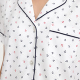 Women's Twill Short Sleeve Short Set in Anchors Away White