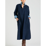 Amelie Long Line Shirt Dress French Navy Pincord-The Shirty Group