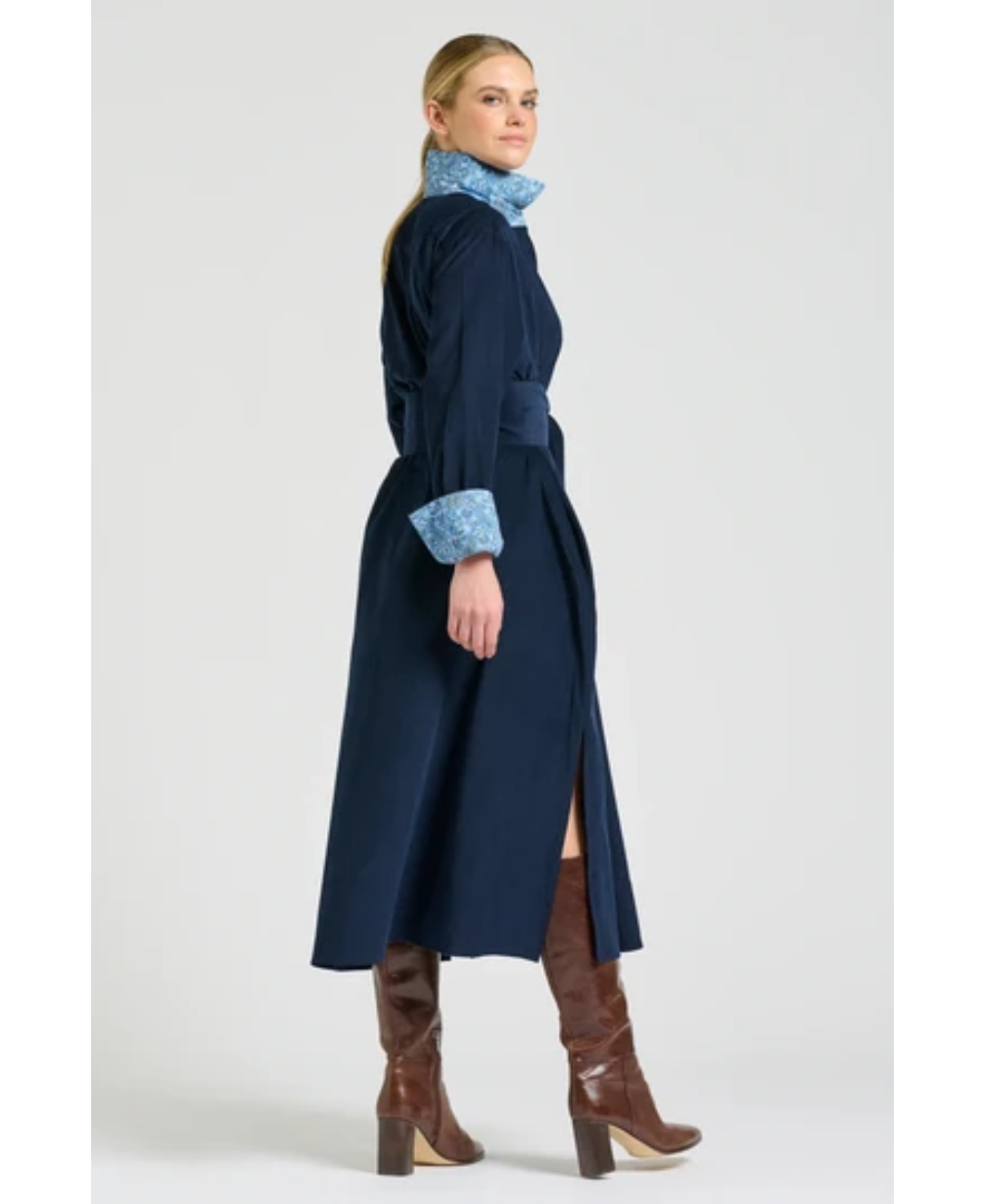 Amelie Long Line Shirt Dress French Navy Pincord-The Shirty Group