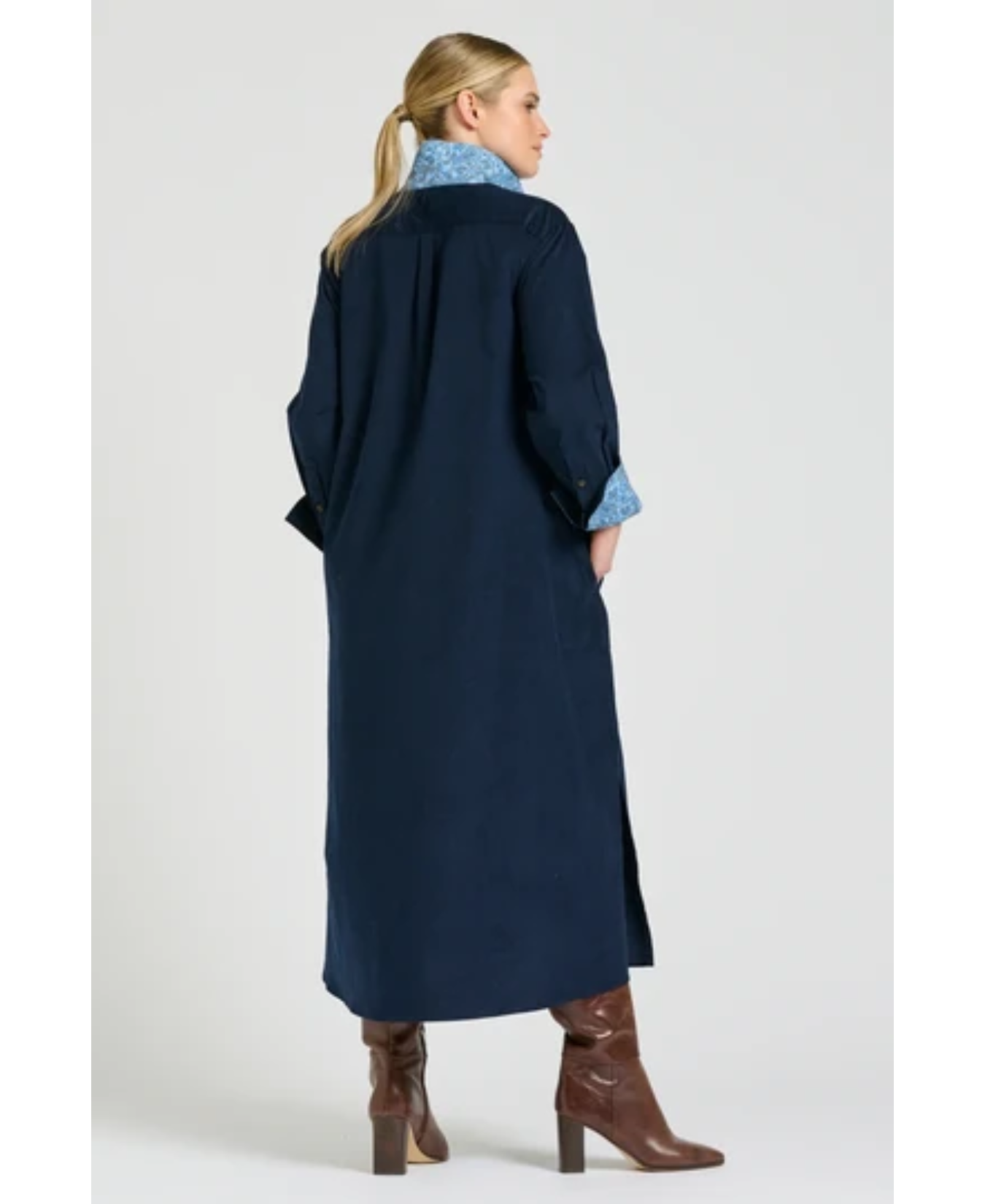 Amelie Long Line Shirt Dress French Navy Pincord-The Shirty Group