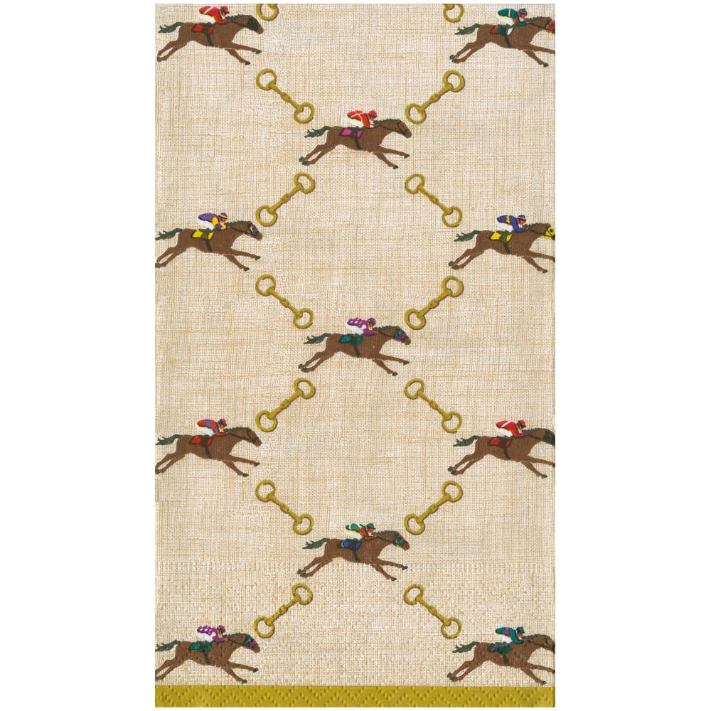 And They're Off Linen Guest Towel - Package Of 15_Caspari_19350C-IVY