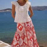 Button Front Skirt | Asterias Red