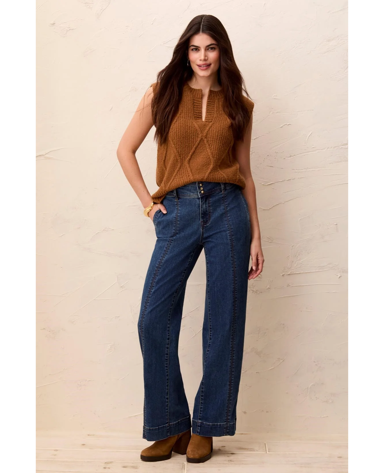 Audry Hugging Wide Denim Trouser-Tribal-6232O-2020