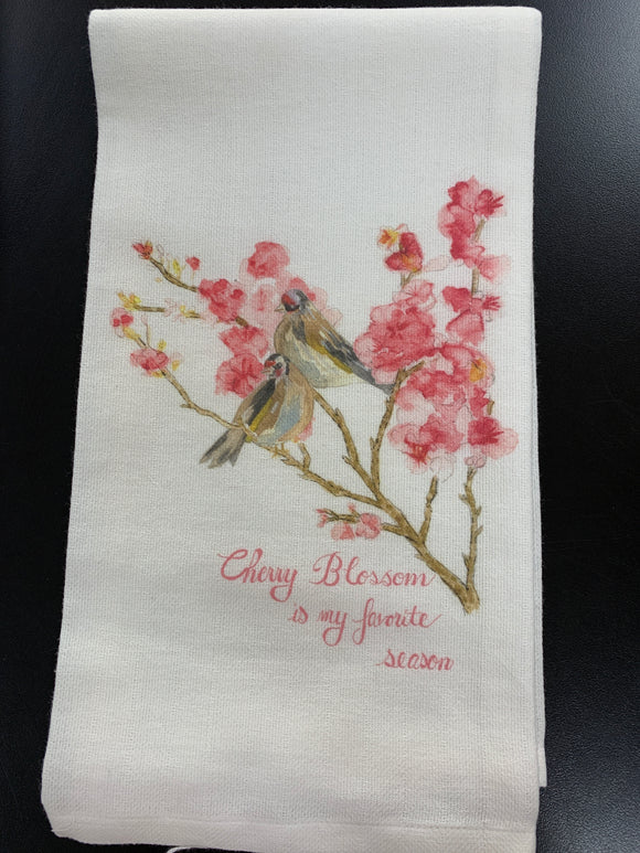 Cherry Blossoms with Bird Dishtowel D362
