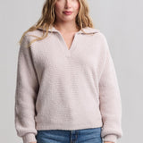 CozyChic Dolman Sleeve Collared Pullover | Stone