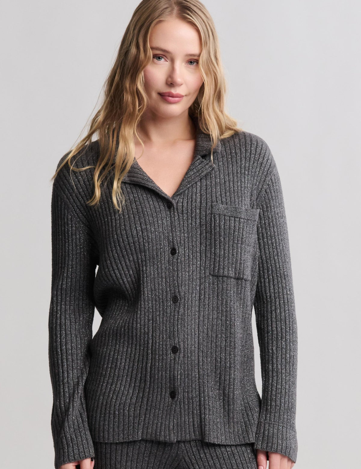 CCUL Lurex Rib Button Front Shirt
