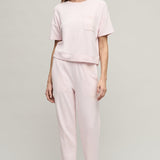 Brushed Fleece Short  Sleeve Dropped Shoulder Pullover | Pink Sand