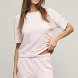 Brushed Fleece Short  Sleeve Dropped Shoulder Pullover | Pink Sand