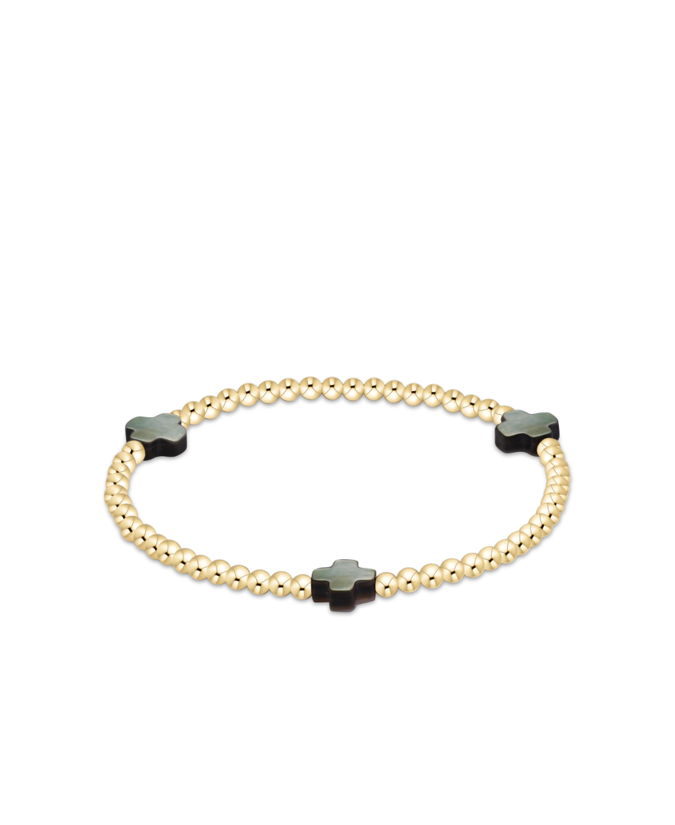 a gold and black beaded bracelet