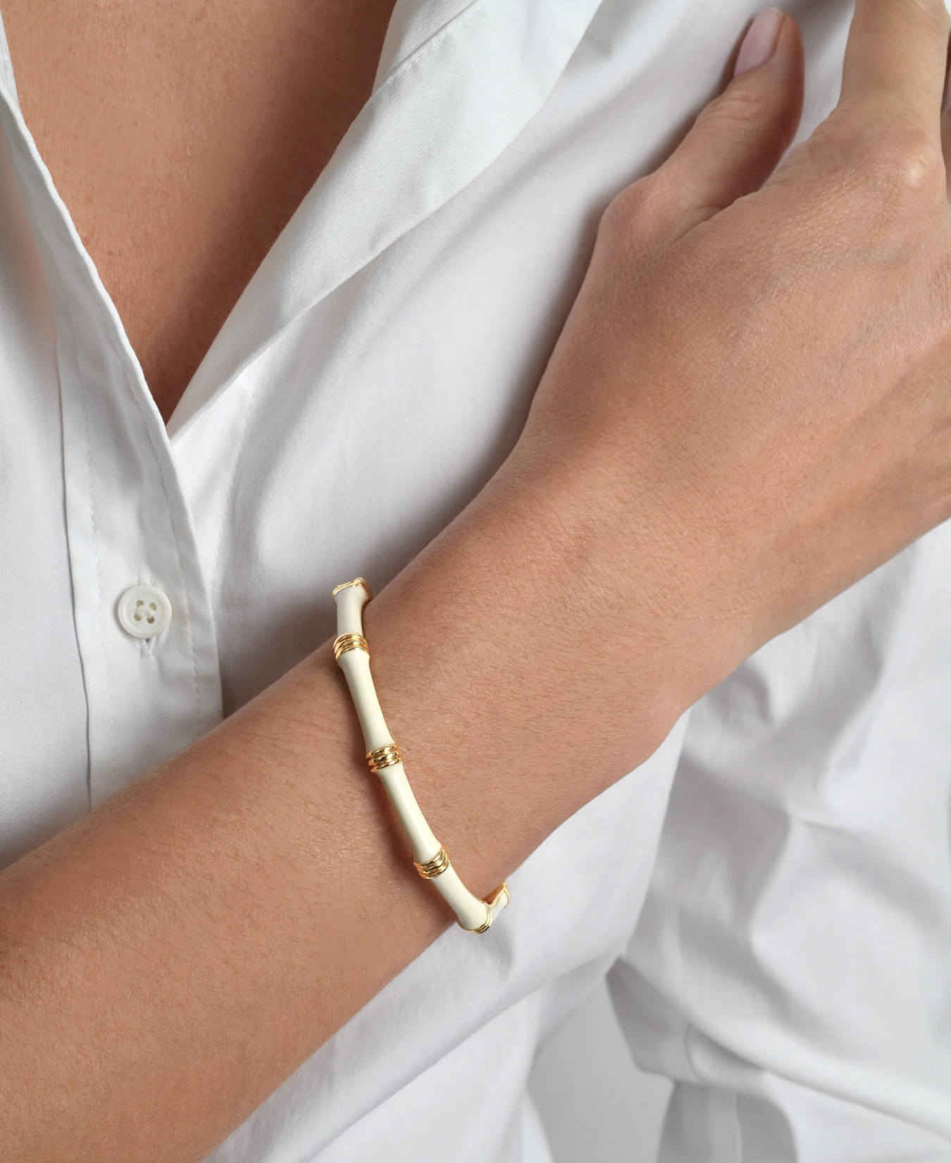 Bamboo Enameled Hinged Bangle-Anabel Aram