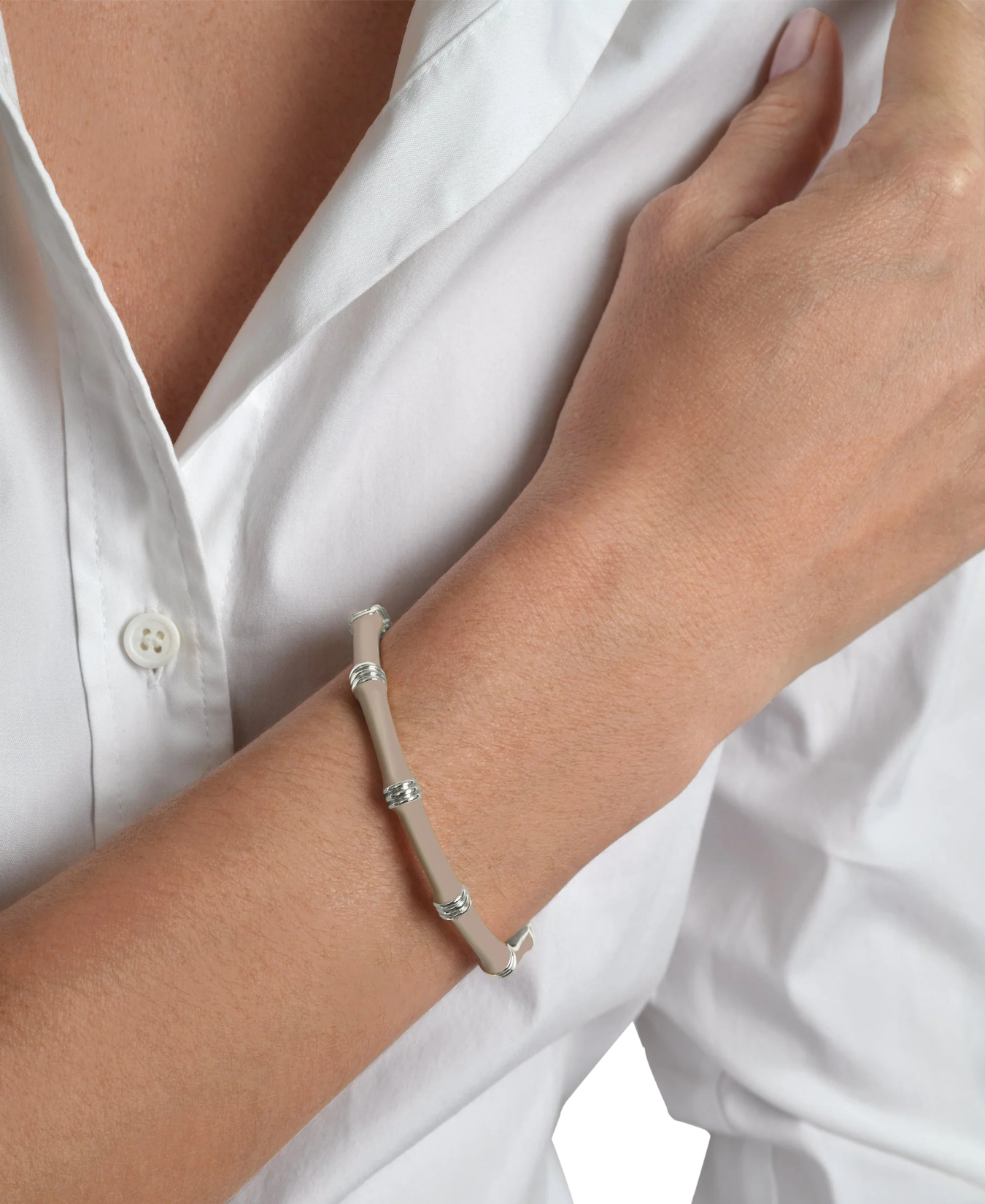 Bamboo Enameled Hinged Silver Bangle-Anabel Aram