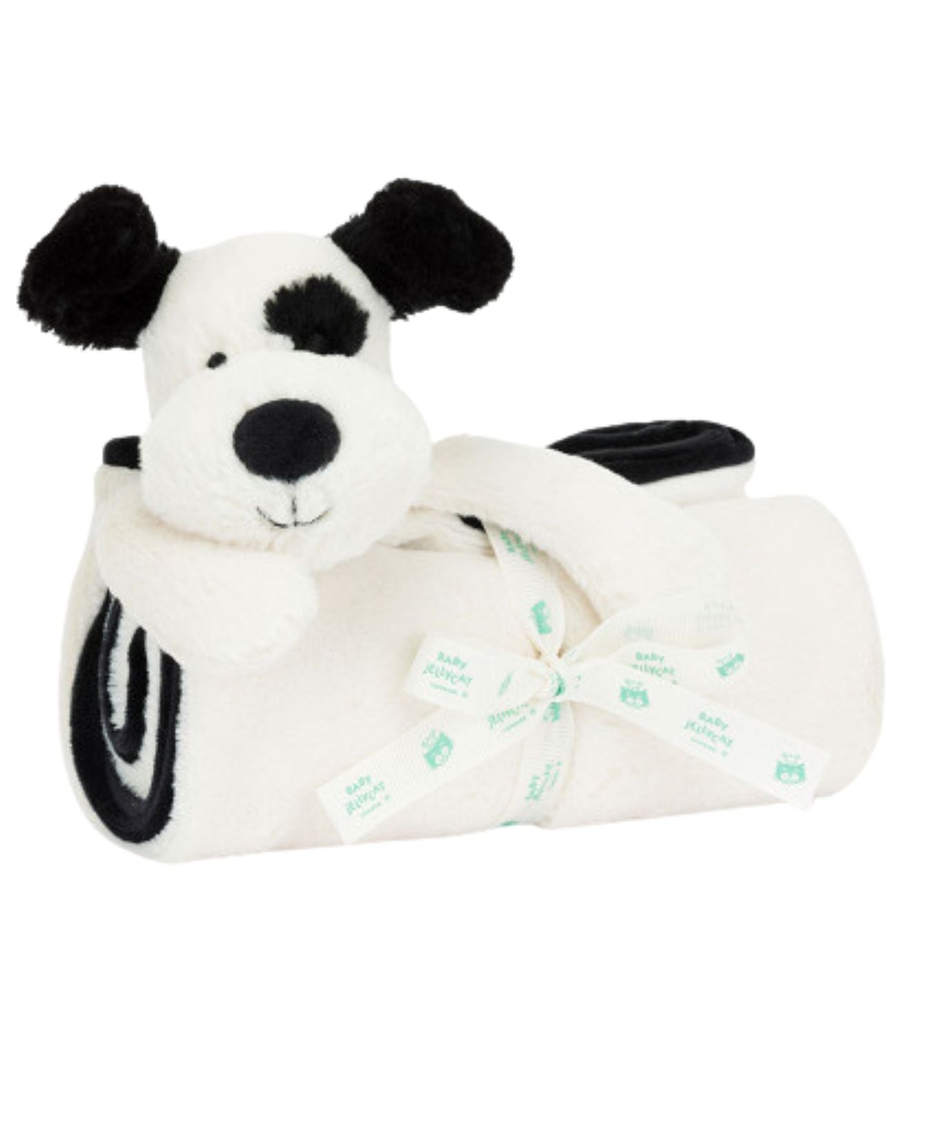 Bashful Black & Cream Puppy 'Rufferty' Blankie_Jellycat_BLNK4BCP