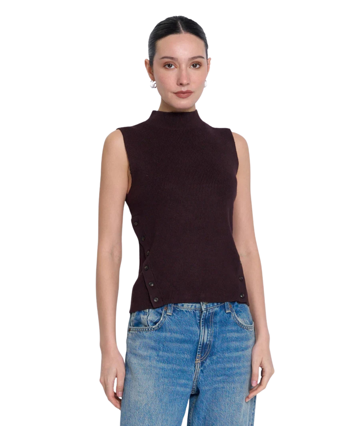 Birch Sleeveless Turtleneck With Button Detail_Central Park West_CF26-10698S-CHE
