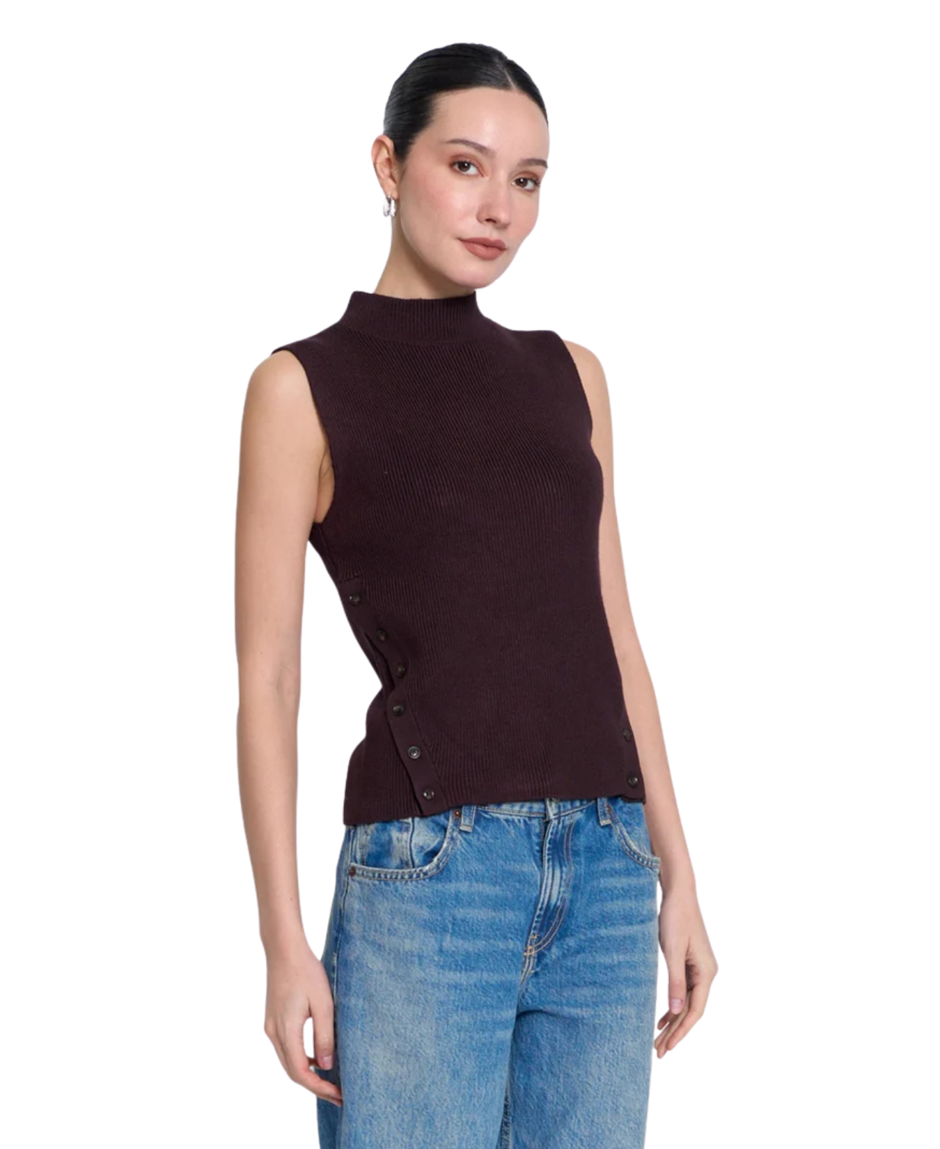 Birch Sleeveless Turtleneck With Button Detail_Central Park West_CF26-10698S-CHE
