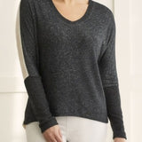 L/S V-Neck Top w/ Combo- Black