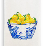 Blue and White bowl w/ Lemons Dish Towel