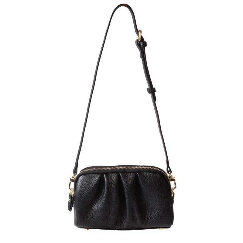 a black purse with a strap