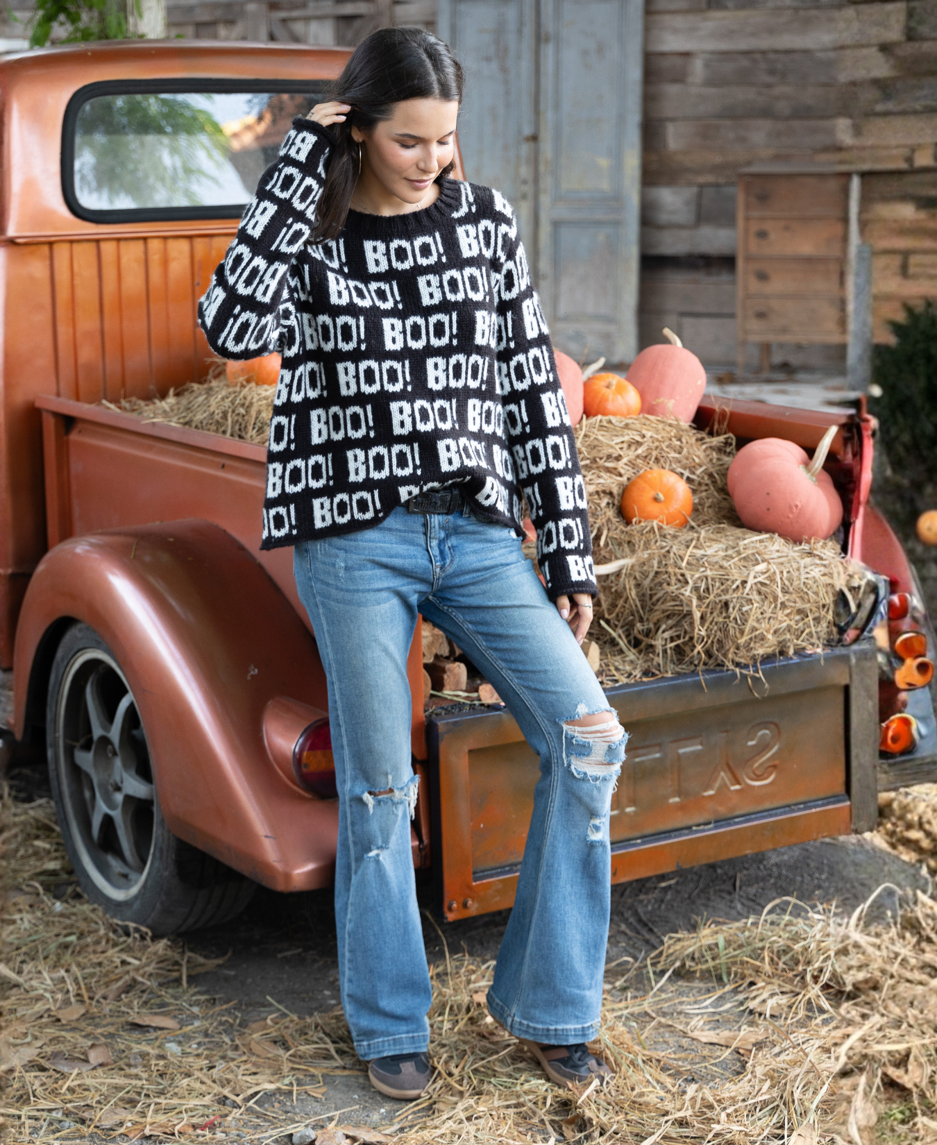 Boo Embroidered Crew Chunky Sweater_Wooden Ships_K57CPE3W693