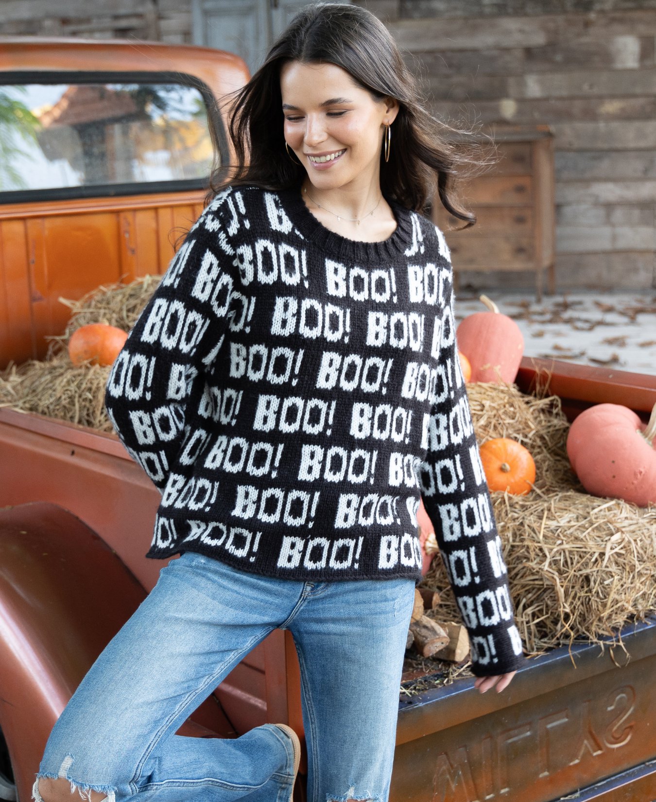 Boo Embroidered Crew Chunky Sweater_Wooden Ships_K57CPE3W693