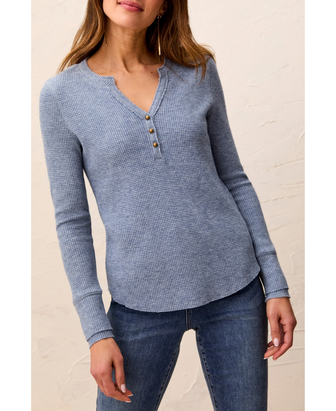 Brushed Waffle Knit Henley Long Sleeve Shirt-Tribal-5899O-5159