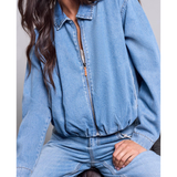 Bubble Denim Jacket with Back Pleats Detail-Tribal-6313O-1122