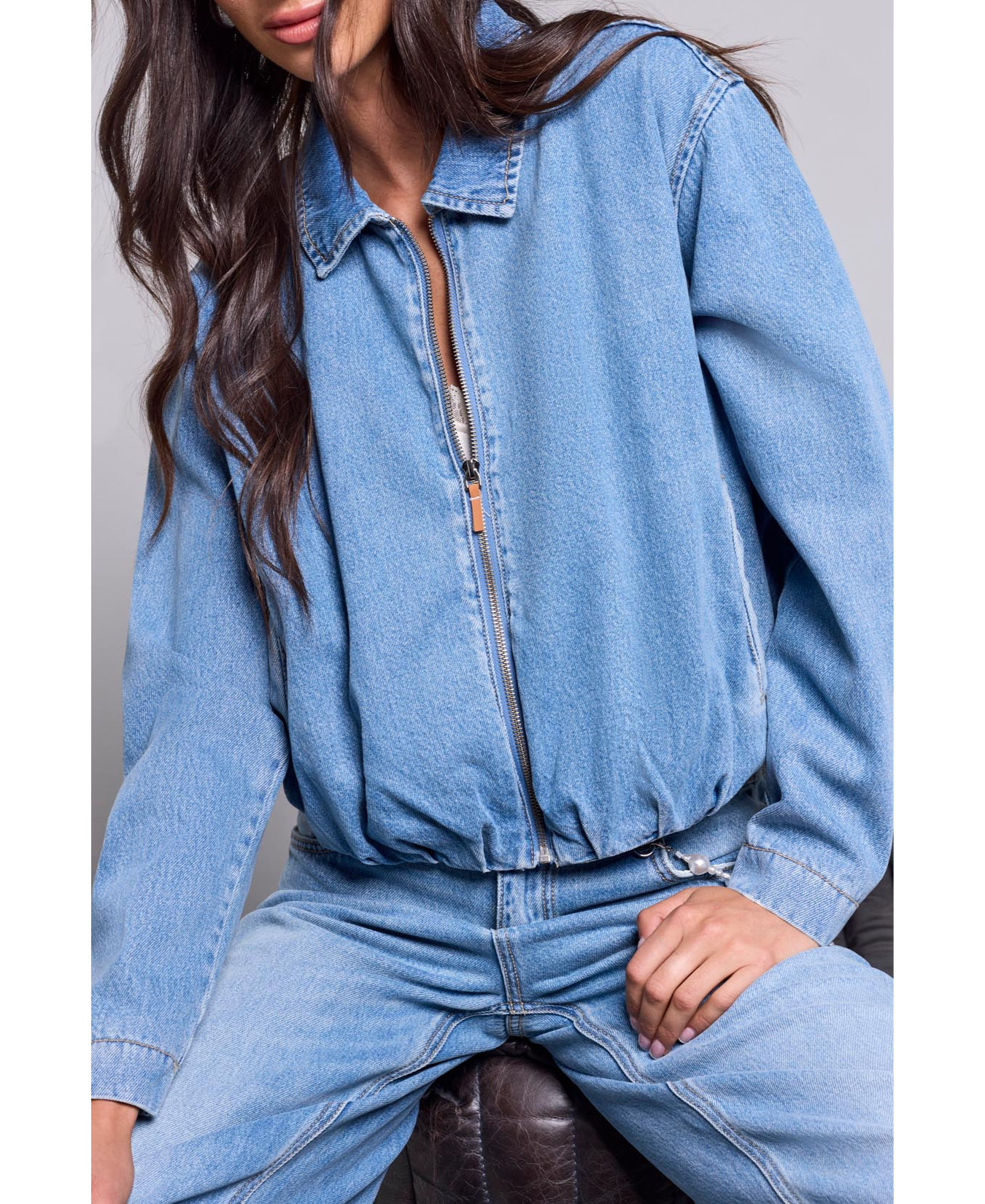 Bubble Denim Jacket with Back Pleats Detail-Tribal-6313O-1122