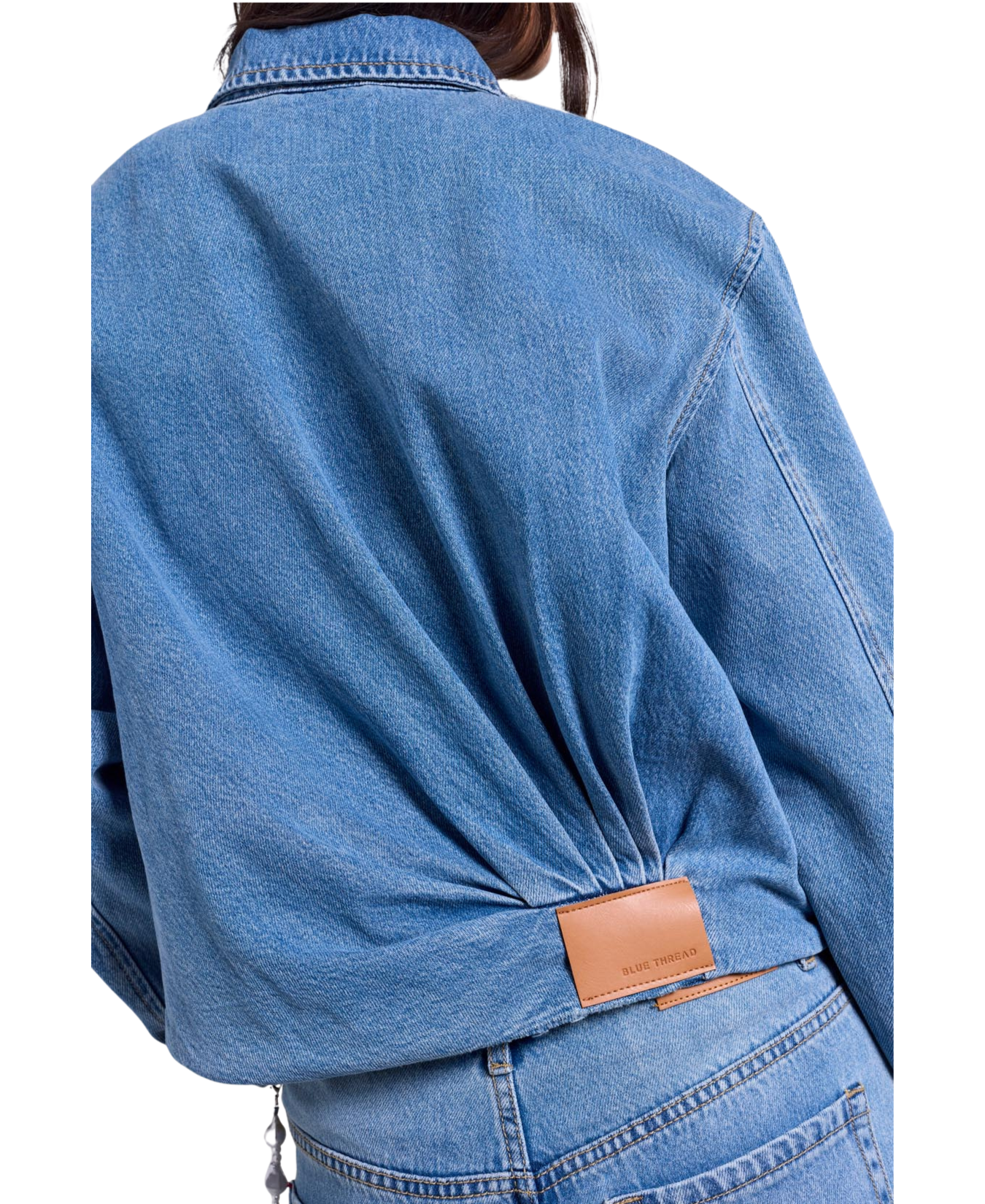 Bubble Denim Jacket with Back Pleats Detail-Tribal-6313O-1122