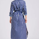 The Luna Oversized Long Line Shirt Dress | Navy Thick Stripe