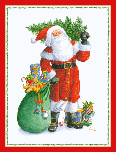 Santa Carrying Tree Cards | Box of 15