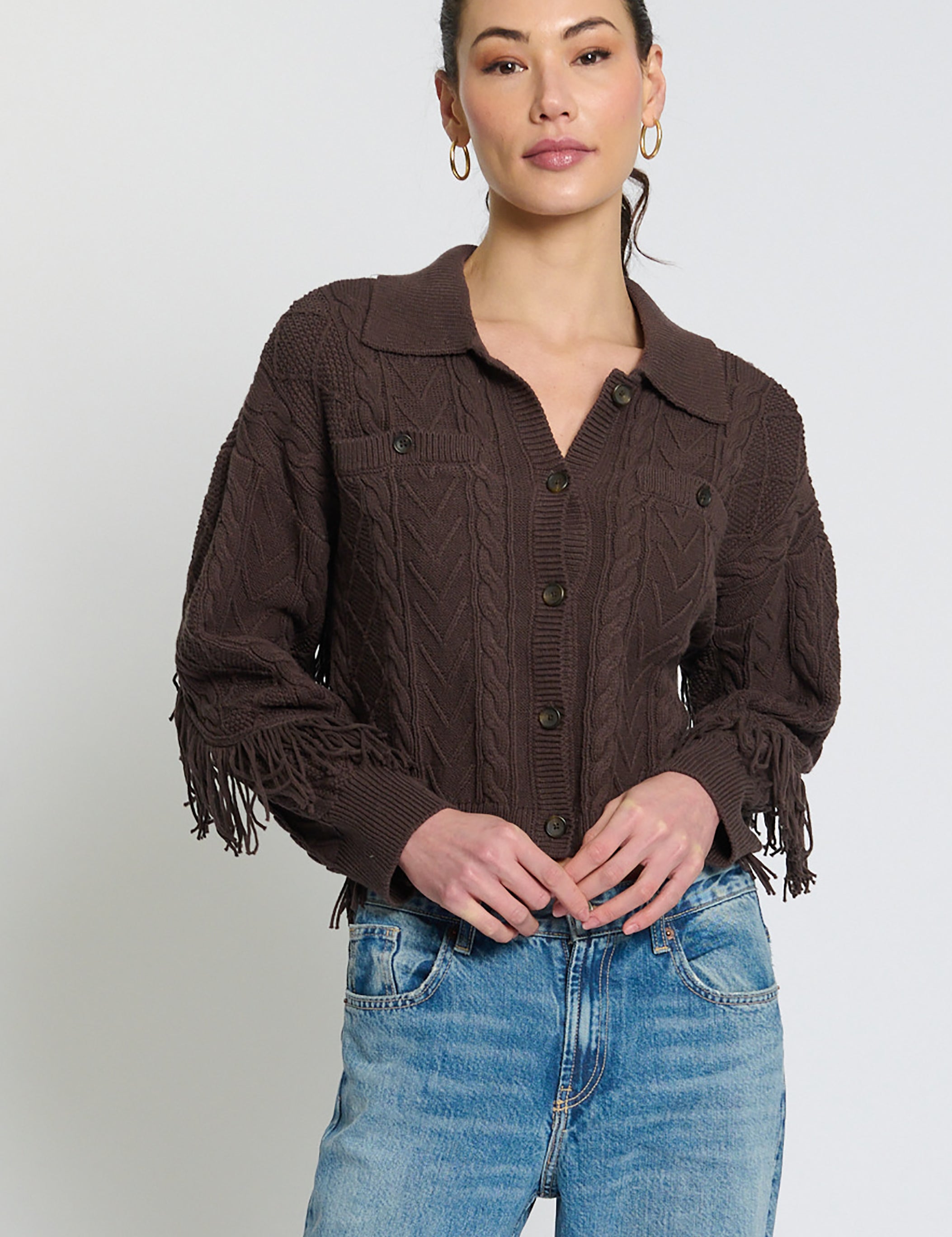 PHOEBE CABLE FRINGE SWEATER CARDIGAN