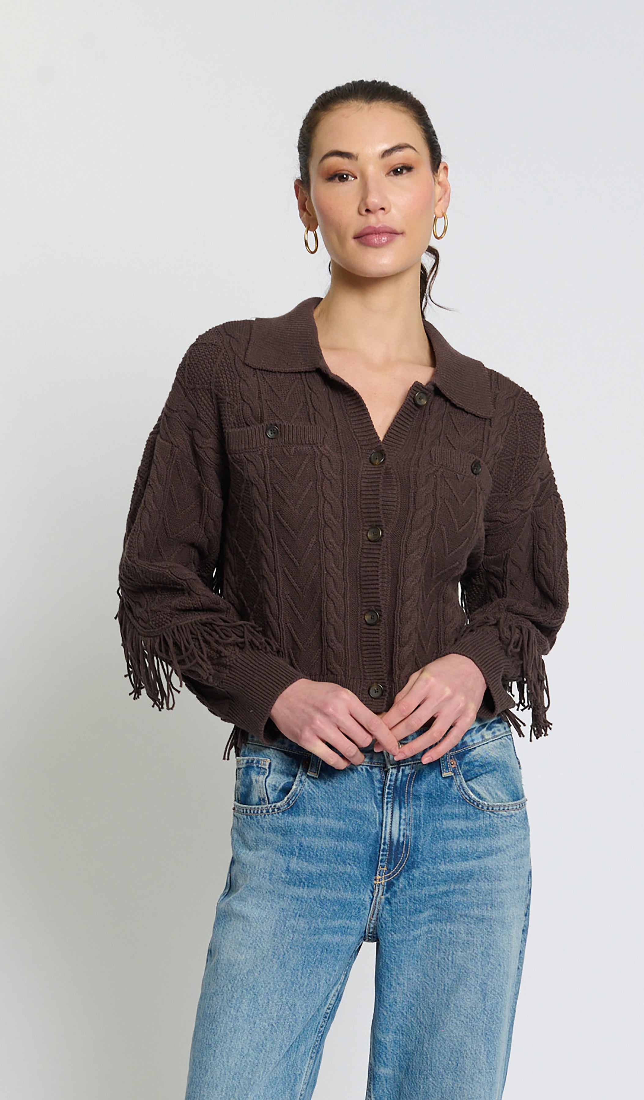PHOEBE CABLE FRINGE SWEATER CARDIGAN