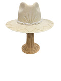 White Palm Monstera Leaf Hat | Gold & White Stitching