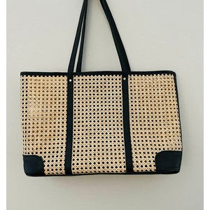 Cane Weave Tote Oversized Black leather Trim