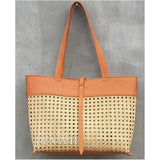 Cane Weave Tote Medium Brown Leather Trim