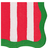 Cafe Stripe Scallop Red/green Paper Linen Die Cut Cocktail Napkin - 15 Count_Caspari_19054CGDC-RED