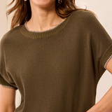 Cap Sleeve Crew Neck Sweater With Tiping_Tribal_3203O-8286