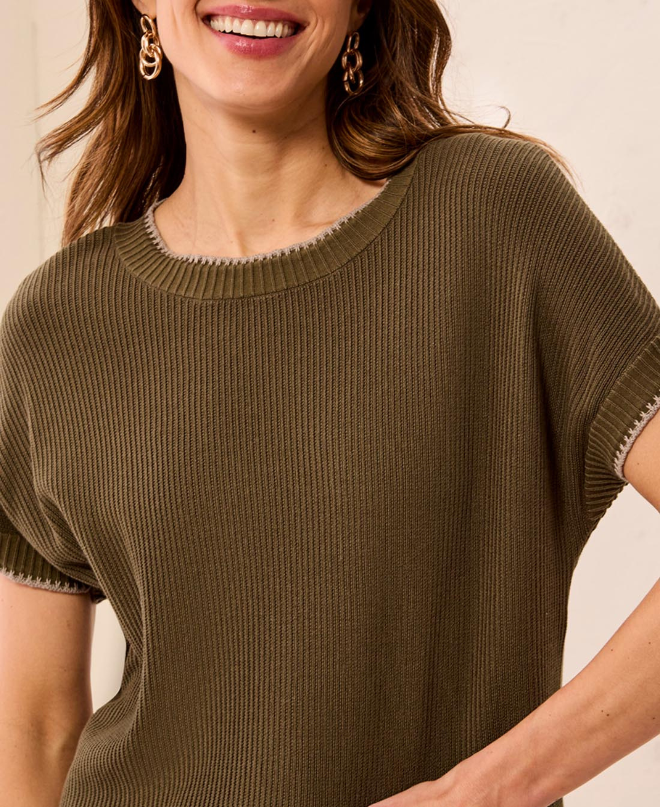 Cap Sleeve Crew Neck Sweater With Tiping_Tribal_3203O-8286
