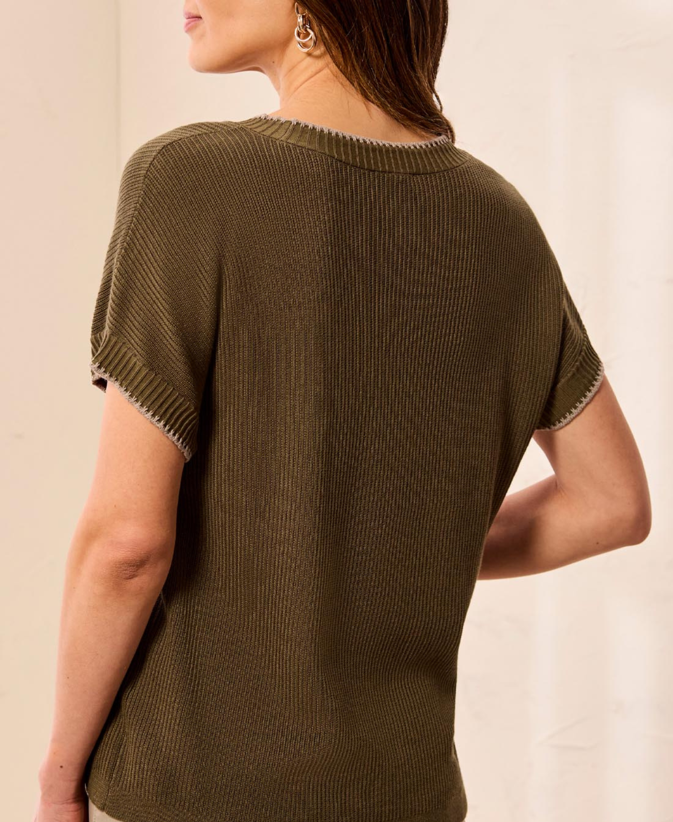 Cap Sleeve Crew Neck Sweater With Tiping_Tribal_3203O-8286