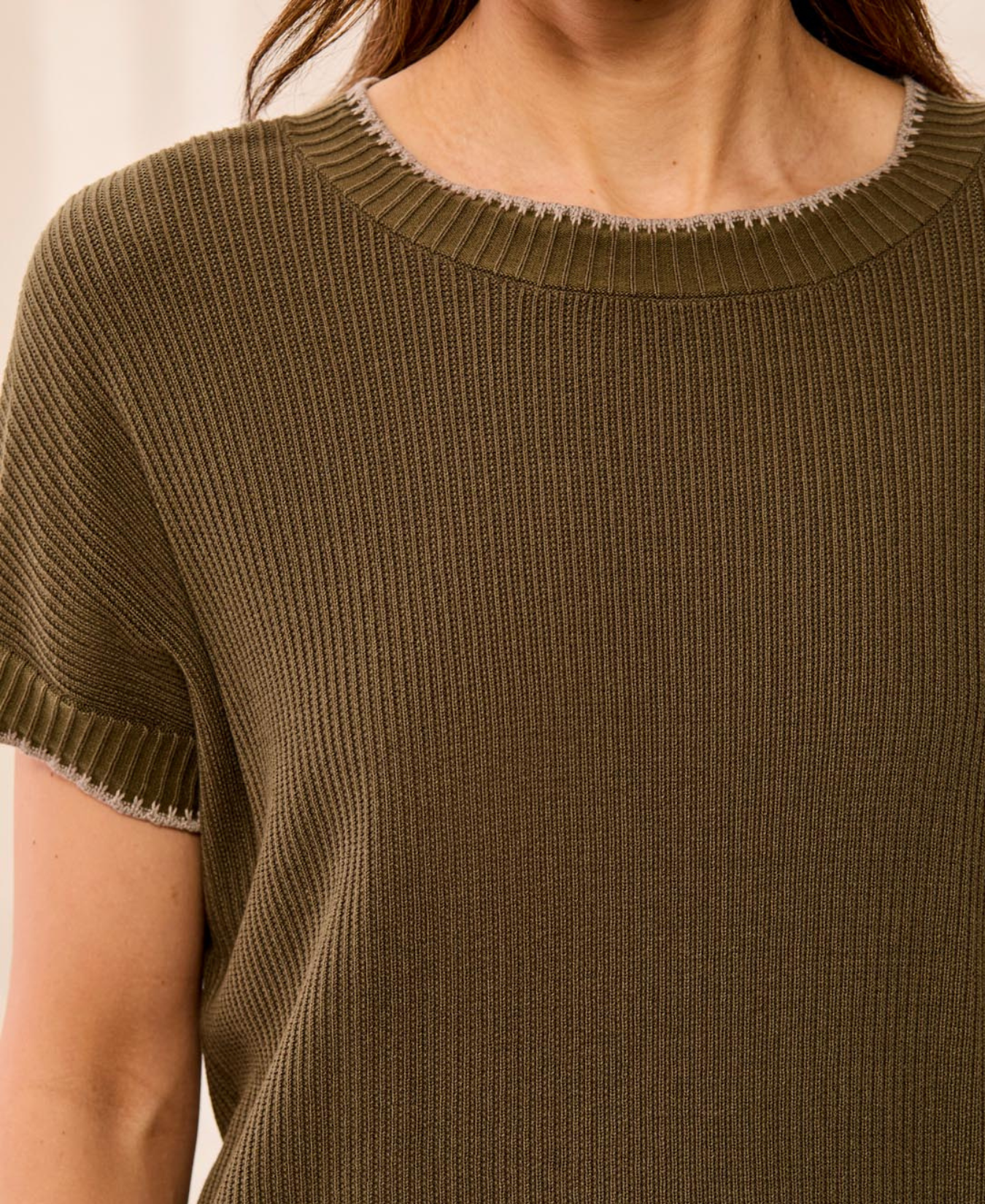 Cap Sleeve Crew Neck Sweater With Tiping_Tribal_3203O-8286
