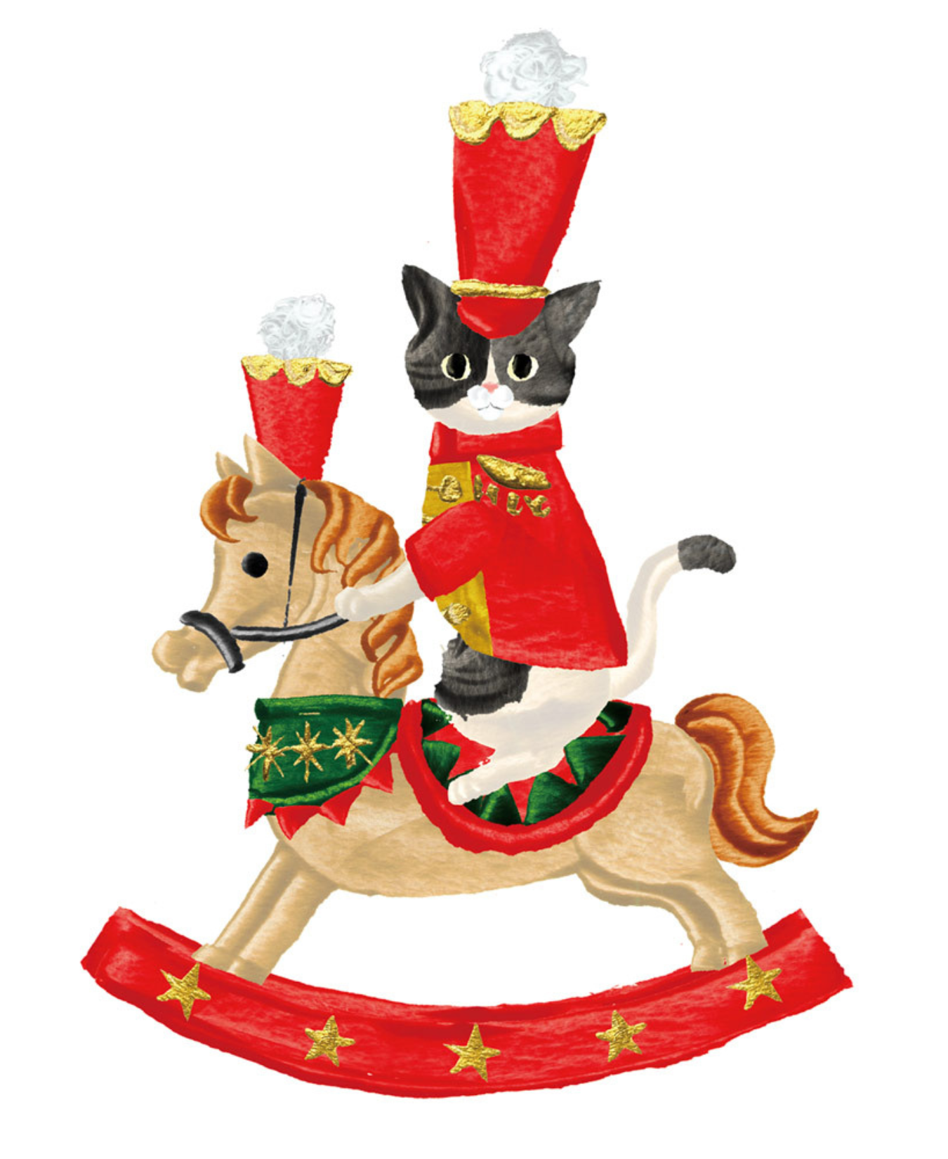 Cat And Rocking Horse Die Cut Gift Tag - 4 Per Package_Caspari_TAG10185-RED