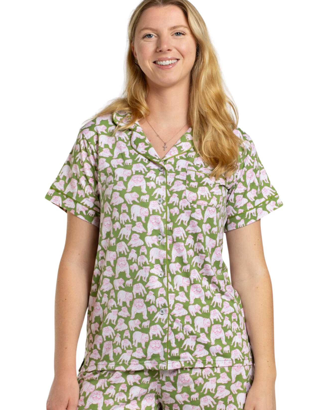 Chelsea Bulldog Short Sleeve Button Up Sleep Shirt_The Royal Standard_273261539