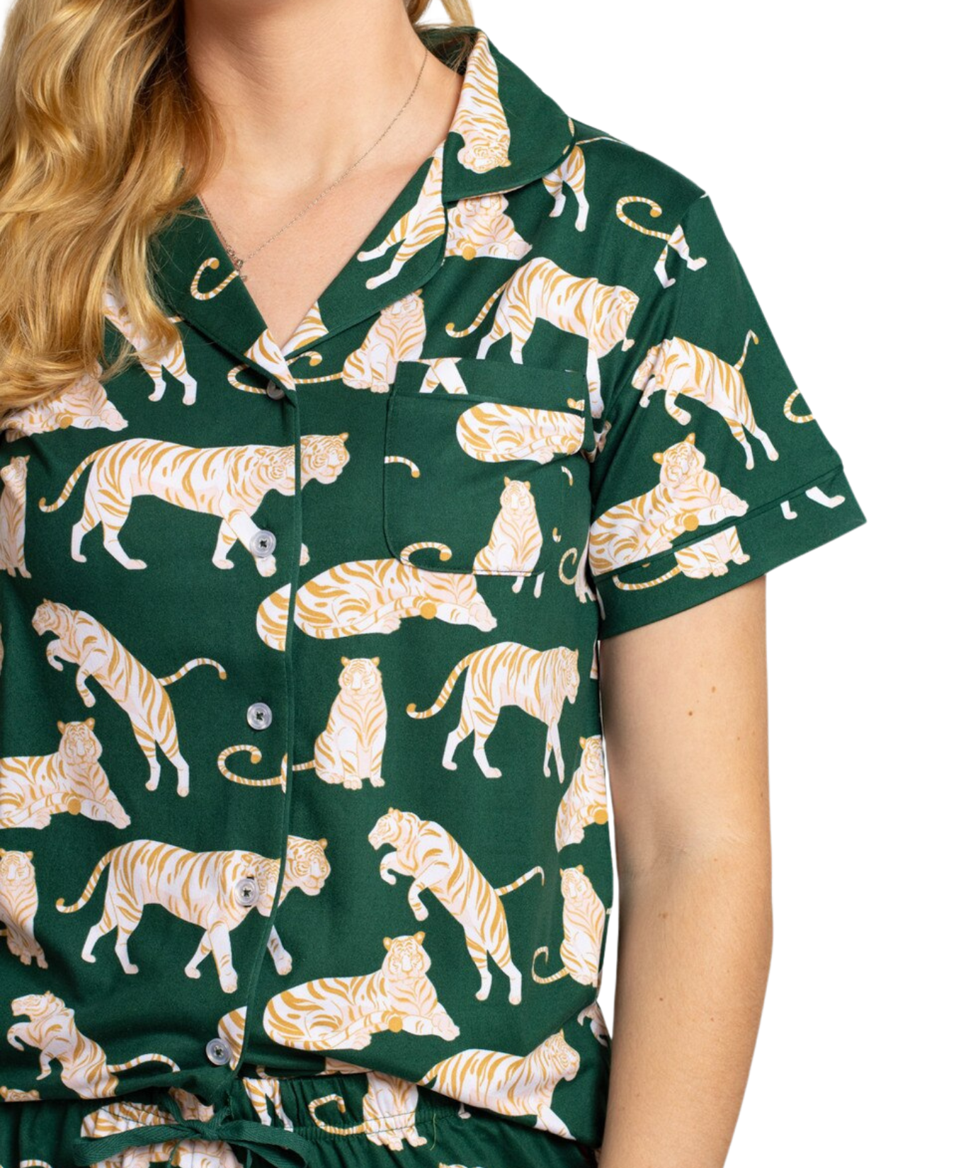 Chloe Tiger Short Sleeve Button Up Sleep Shirt_The Royal Standard_273261555
