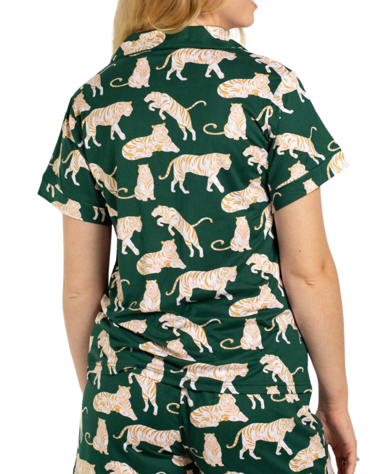 Chloe Tiger Short Sleeve Button Up Sleep Shirt_The Royal Standard_273261555