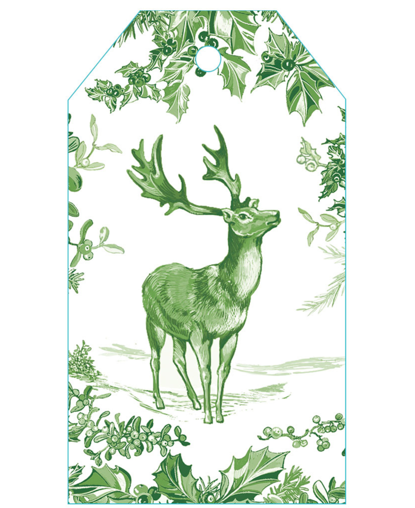Christmas Toile Green Gift Tag - 4 Per Package_Caspari_HT10135-GRN